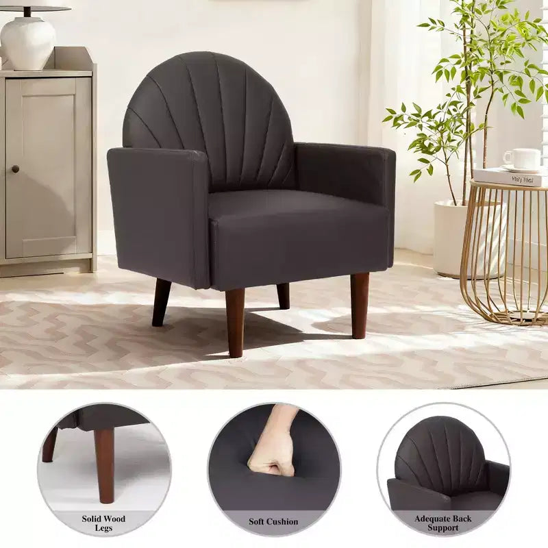 TUYOHW Shell Shaped Armchair,PU Leather Upholstered Lounge Chair with Solid Wood Legs,Enveloping Accent Chair for Living Room,Study,Balcony