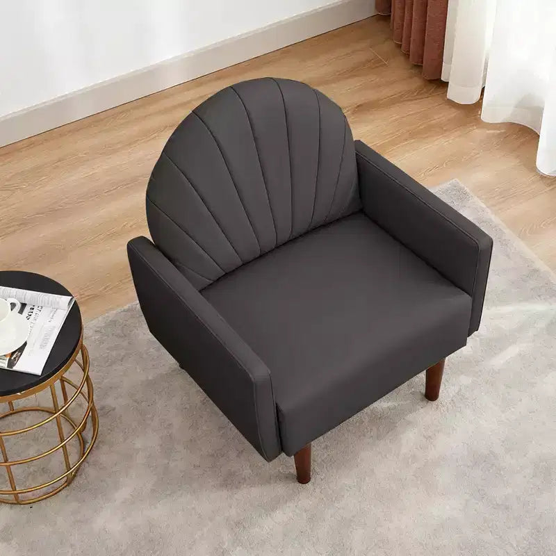 TUYOHW Shell Shaped Armchair,PU Leather Upholstered Lounge Chair with Solid Wood Legs,Enveloping Accent Chair for Living Room,Study,Balcony