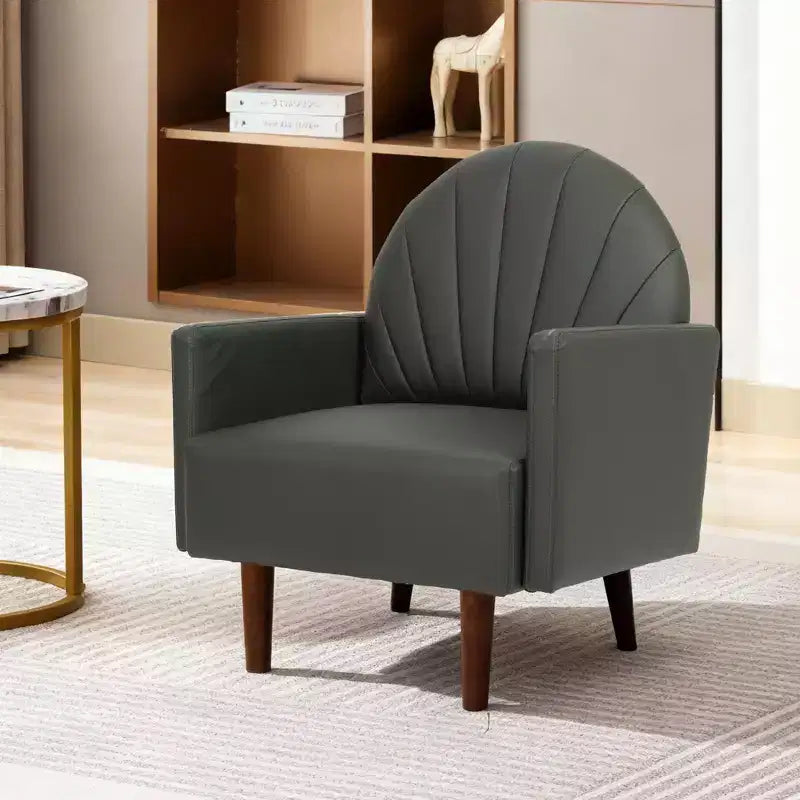 TUYOHW Shell Shaped Armchair,PU Leather Upholstered Lounge Chair with Solid Wood Legs,Enveloping Accent Chair for Living Room,Study,Balcony