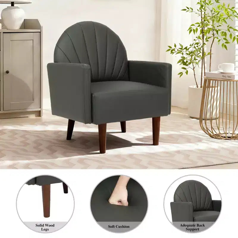 TUYOHW Shell Shaped Armchair,PU Leather Upholstered Lounge Chair with Solid Wood Legs,Enveloping Accent Chair for Living Room,Study,Balcony