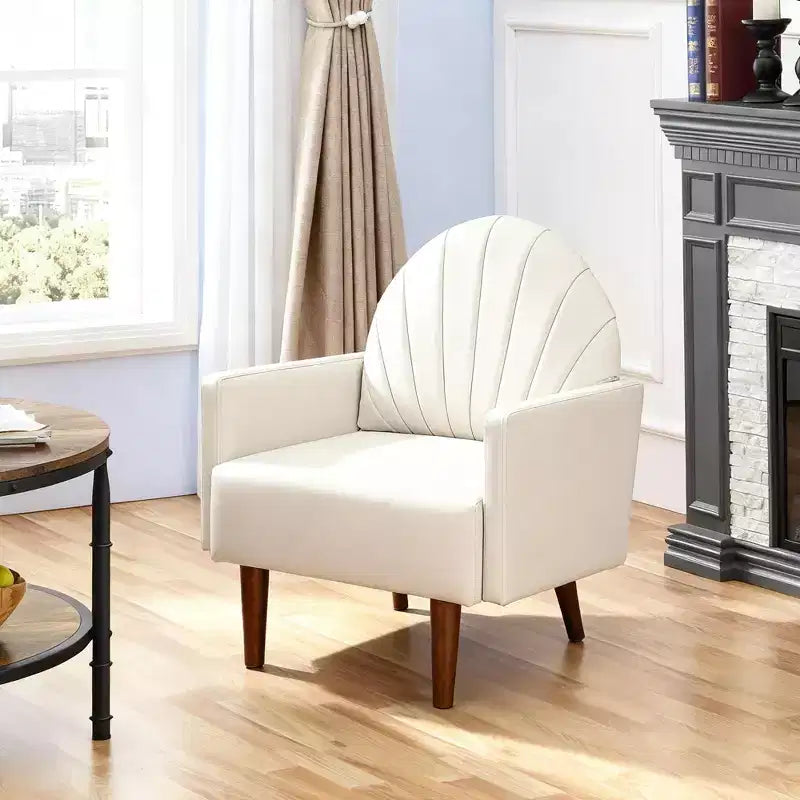 TUYOHW Shell Shaped Armchair,PU Leather Upholstered Lounge Chair with Solid Wood Legs,Enveloping Accent Chair for Living Room,Study,Balcony