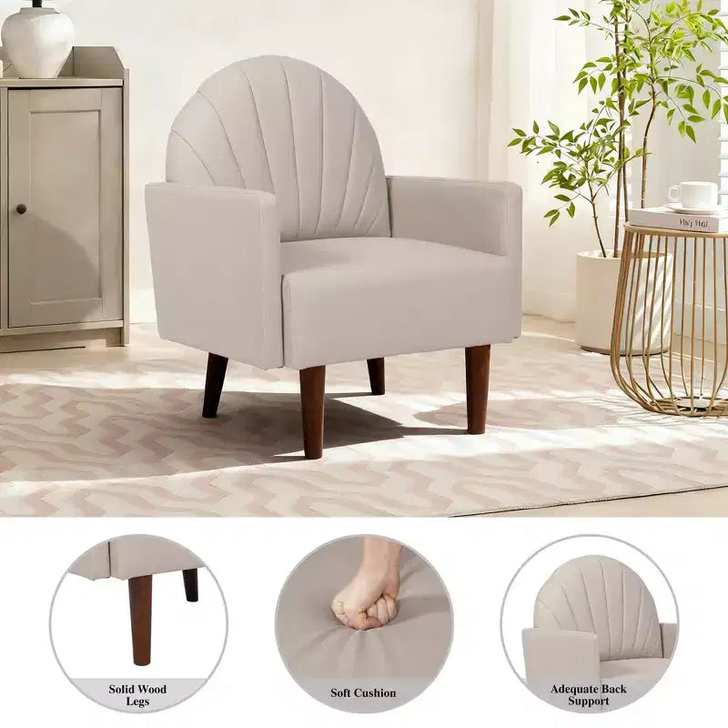 TUYOHW Shell Shaped Armchair,PU Leather Upholstered Lounge Chair with Solid Wood Legs,Enveloping Accent Chair for Living Room,Study,Balcony