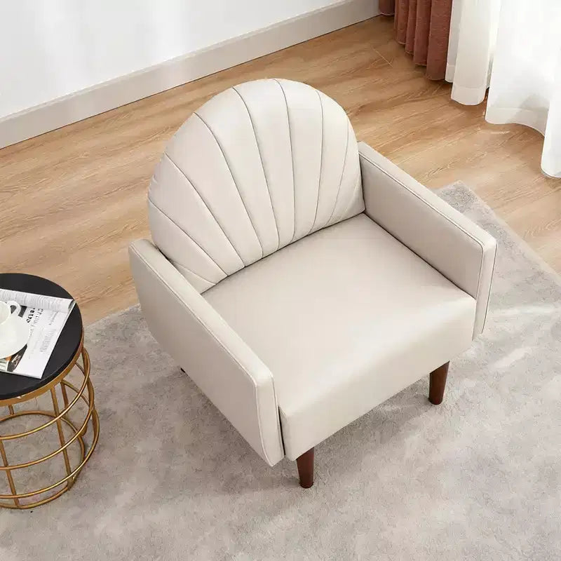 TUYOHW Shell Shaped Armchair,PU Leather Upholstered Lounge Chair with Solid Wood Legs,Enveloping Accent Chair for Living Room,Study,Balcony