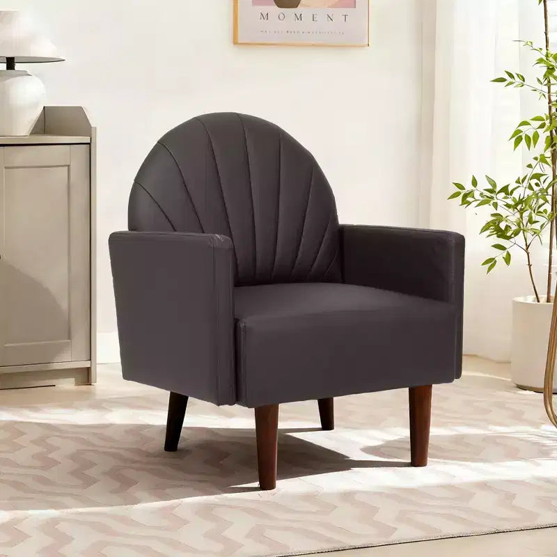 TUYOHW Shell Shaped Armchair,PU Leather Upholstered Lounge Chair with Solid Wood Legs,Enveloping Accent Chair for Living Room,Study,Balcony