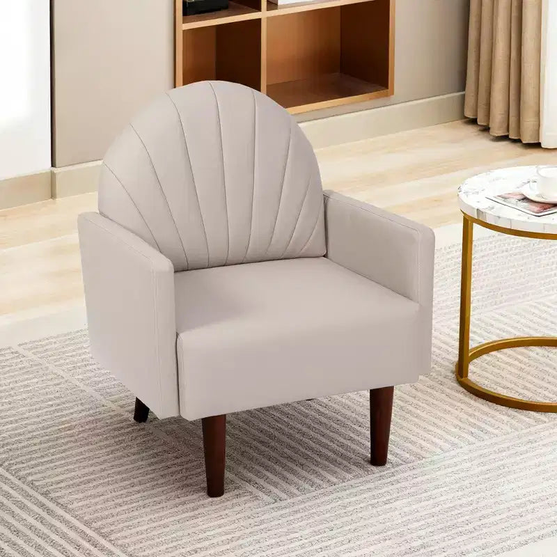 TUYOHW Shell Shaped Armchair,PU Leather Upholstered Lounge Chair with Solid Wood Legs,Enveloping Accent Chair for Living Room,Study,Balcony