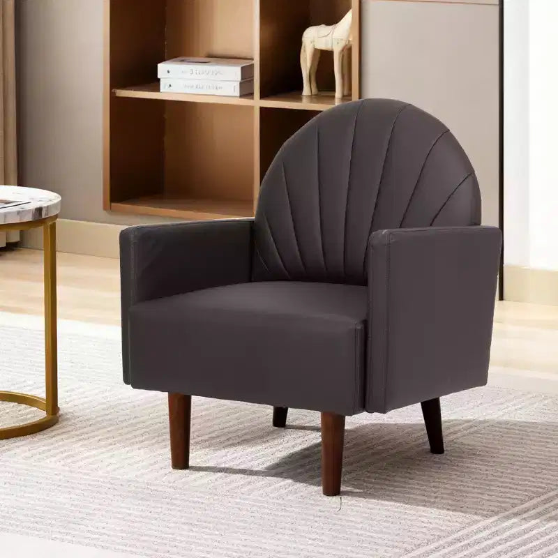 TUYOHW Shell Shaped Armchair,PU Leather Upholstered Lounge Chair with Solid Wood Legs,Enveloping Accent Chair for Living Room,Study,Balcony