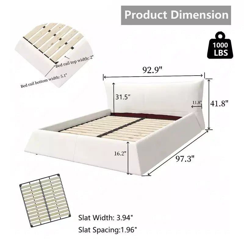 King Size Velvet Platform Bed, Upholstered Headboard with Solid Wood & Metal Frame, Slat Support No Box Spring Needed
