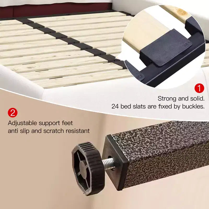 King Size Velvet Platform Bed, Upholstered Headboard with Solid Wood & Metal Frame, Slat Support No Box Spring Needed