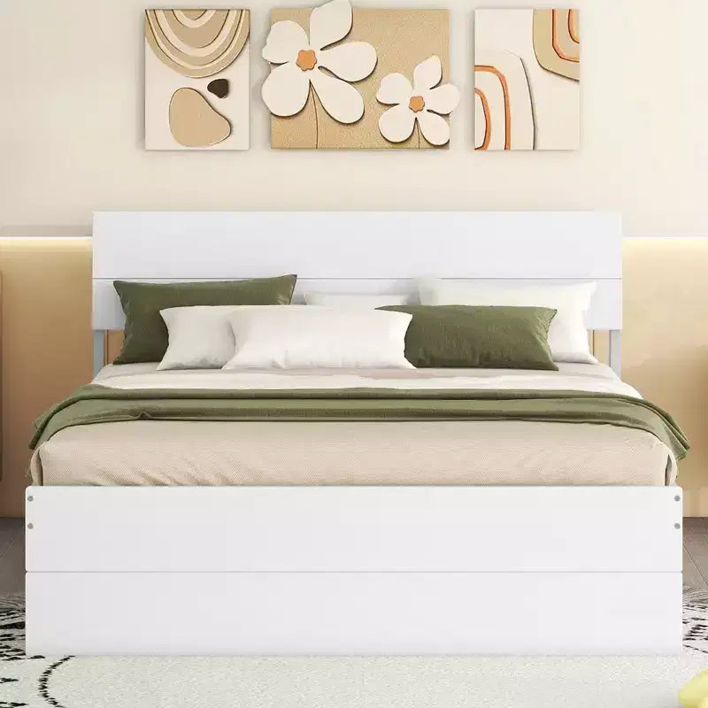 Full Size Platform Bed Frame with Twin Trundle & 2 Drawers, Wood Slat Support, No Box Spring Needed for Guestroom Small Space