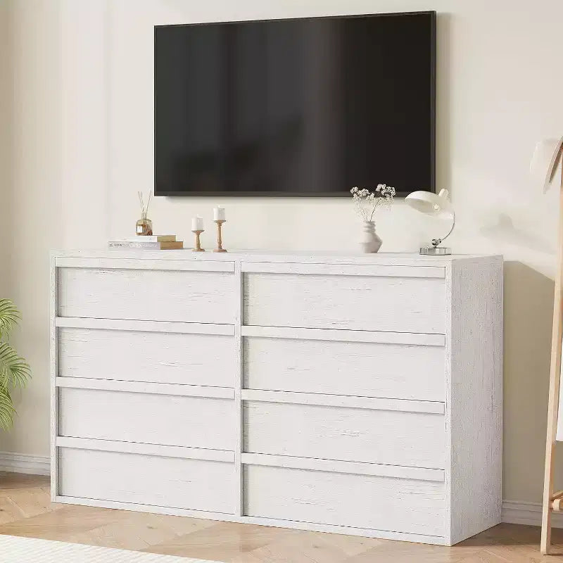 6 Drawer Dresser for Bedroom, 54in Wide Antique White 7 Chest of Drawers with Large Storage, Wooden Dresser Organizer for Living Room