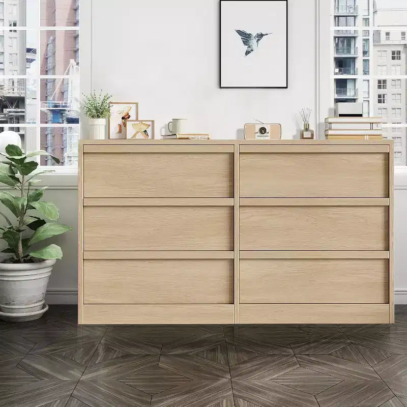 6 Drawer Dresser for Bedroom, 54in Wide Antique White 7 Chest of Drawers with Large Storage, Wooden Dresser Organizer for Living Room