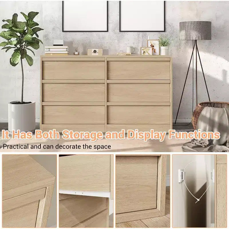 6 Drawer Dresser for Bedroom, 54in Wide Antique White 7 Chest of Drawers with Large Storage, Wooden Dresser Organizer for Living Room
