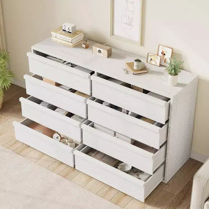 6 Drawer Dresser for Bedroom, 54in Wide Antique White 7 Chest of Drawers with Large Storage, Wooden Dresser Organizer for Living Room