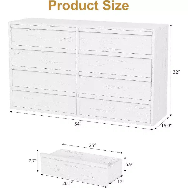 6 Drawer Dresser for Bedroom, 54in Wide Antique White 7 Chest of Drawers with Large Storage, Wooden Dresser Organizer for Living Room