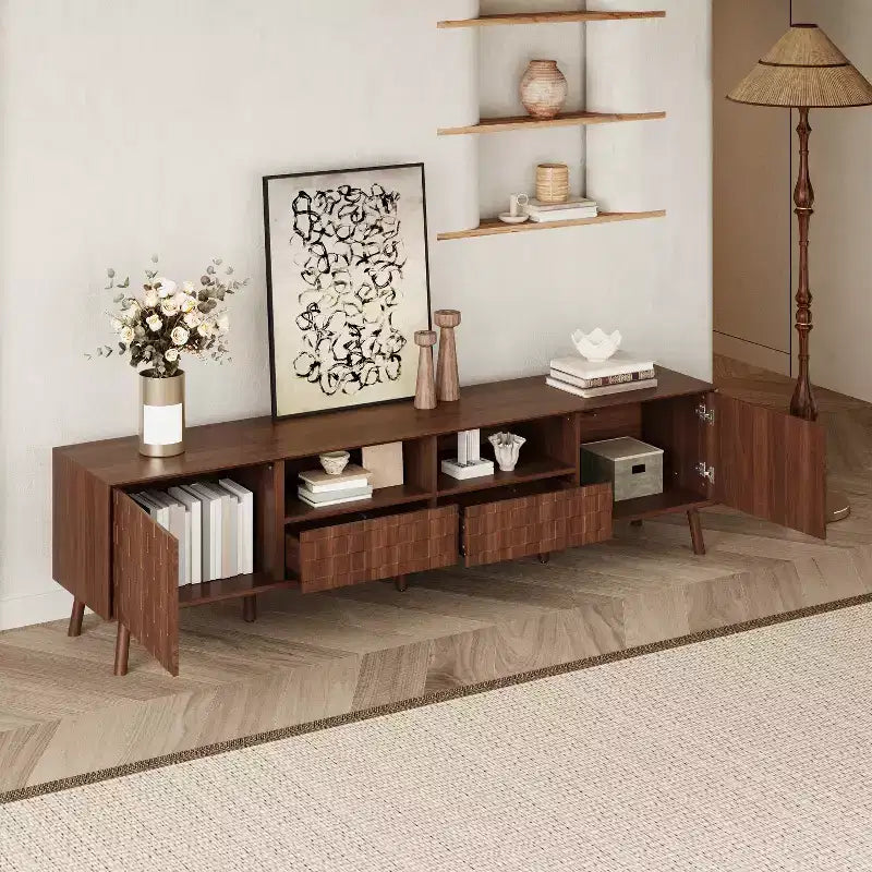 Storage TV Stand for TVs up to 85, TV Console Media Console TV Cabinet Media Entertainment Center with Press-to-open Door, Walnut - ModernLuxe