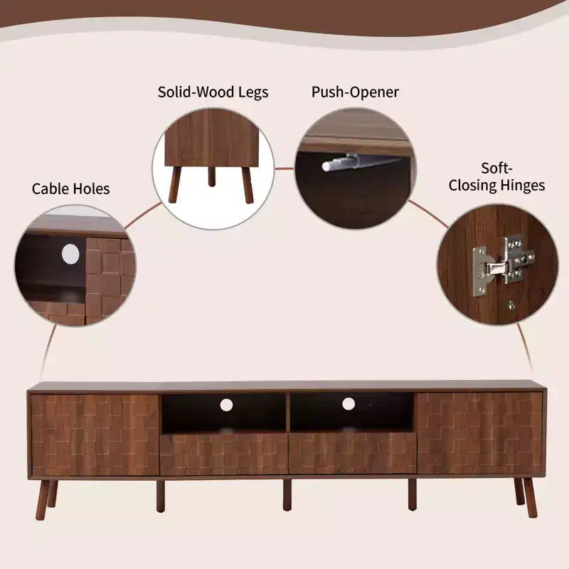 Storage TV Stand for TVs up to 85, TV Console Media Console TV Cabinet Media Entertainment Center with Press-to-open Door, Walnut - ModernLuxe