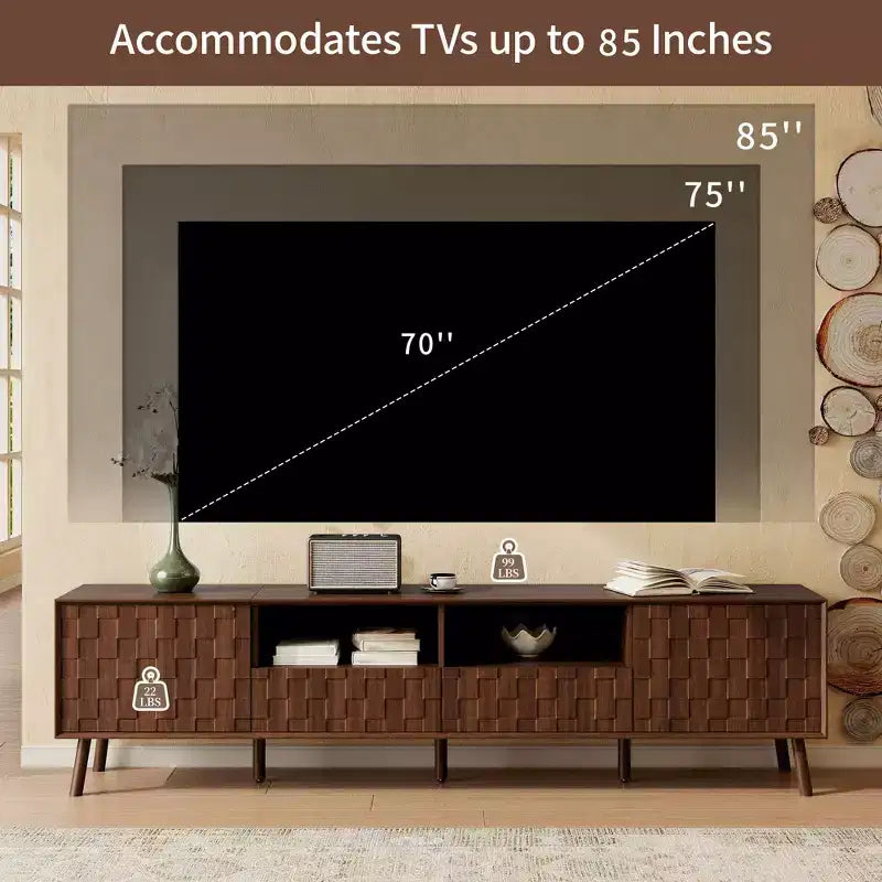 Storage TV Stand for TVs up to 85, TV Console Media Console TV Cabinet Media Entertainment Center with Press-to-open Door, Walnut - ModernLuxe