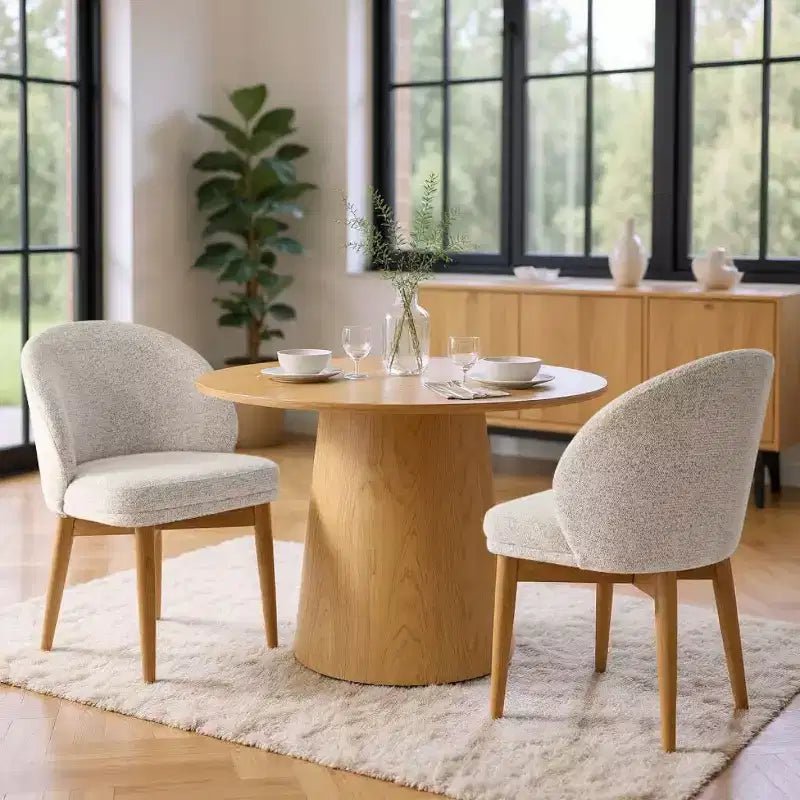 Modern Dining Chairs Set of 2, Upholstered Armless Chairs with Curved Back, Natural Wood Legs Padded Kitchen Chairs for Dining Room-Panipeachy