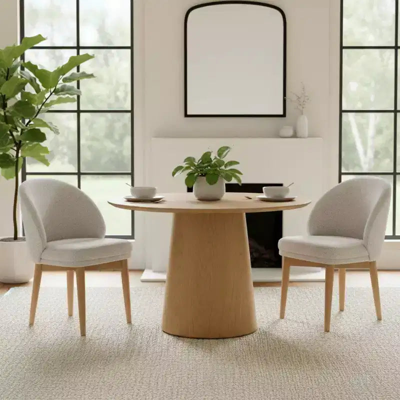Modern Dining Chairs Set of 2, Upholstered Armless Chairs with Curved Back, Natural Wood Legs Padded Kitchen Chairs for Dining Room-Panipeachy
