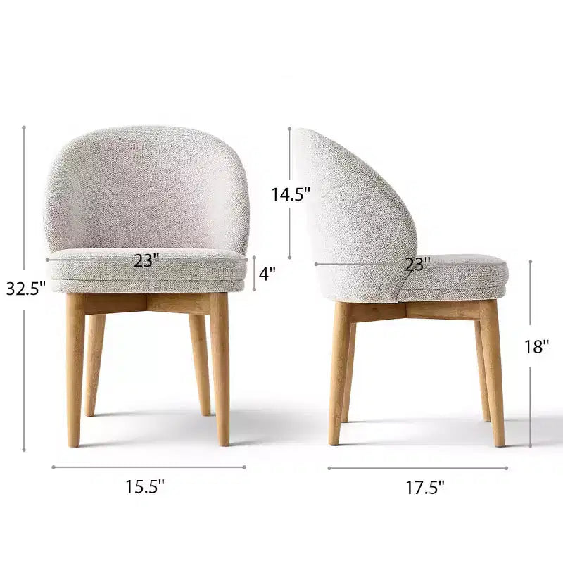 Modern Dining Chairs Set of 2, Upholstered Armless Chairs with Curved Back, Natural Wood Legs Padded Kitchen Chairs for Dining Room-Panipeachy