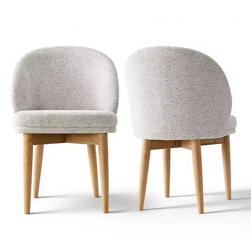 Modern Dining Chairs Set of 2, Upholstered Armless Chairs with Curved Back, Natural Wood Legs Padded Kitchen Chairs for Dining Room-Panipeachy