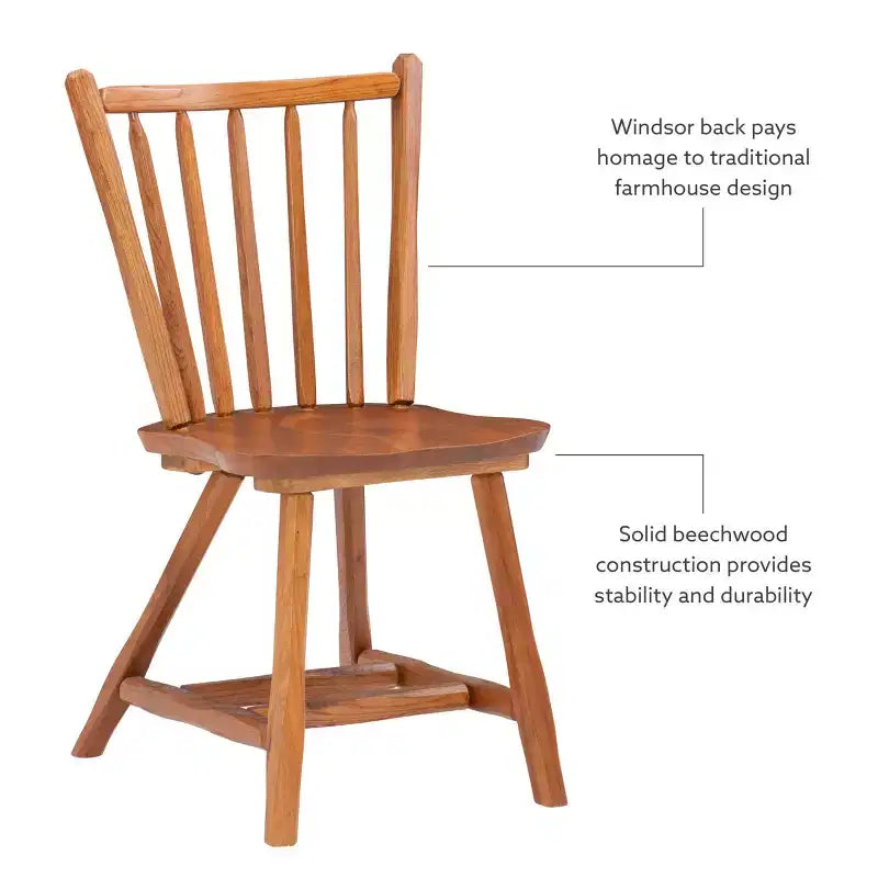 Linon Set of 2 Bazel Windsor Back Side Chairs Natural: Beechwood Frame, No Assembly Required