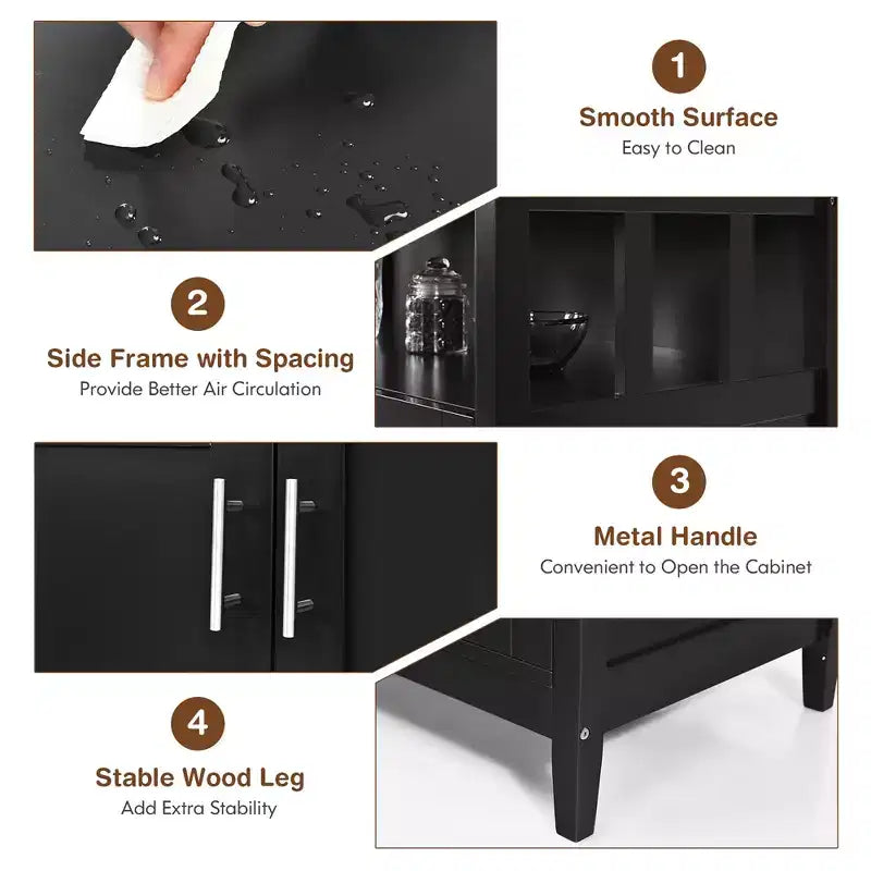 Costway Kitchen Sideboard Buffet Server Cupboard Storage Cabinet w/2 Doors Black