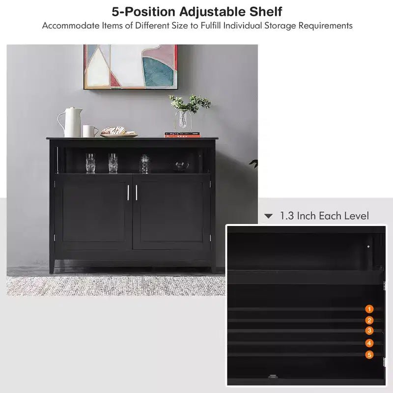 Costway Kitchen Sideboard Buffet Server Cupboard Storage Cabinet w/2 Doors Black