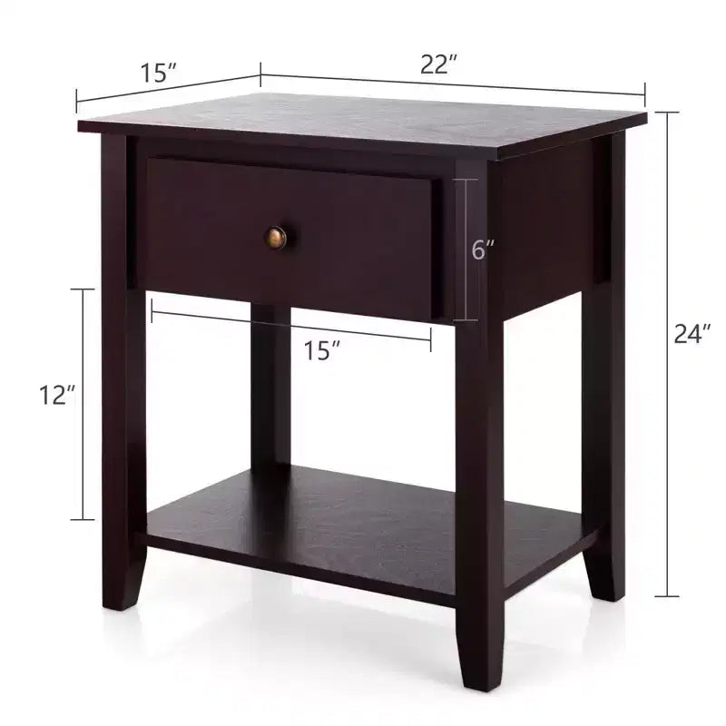 Costway 2PCS Nightstand Sofa End Side Table W/ Storage Drawer Bottom Shelf Espresso