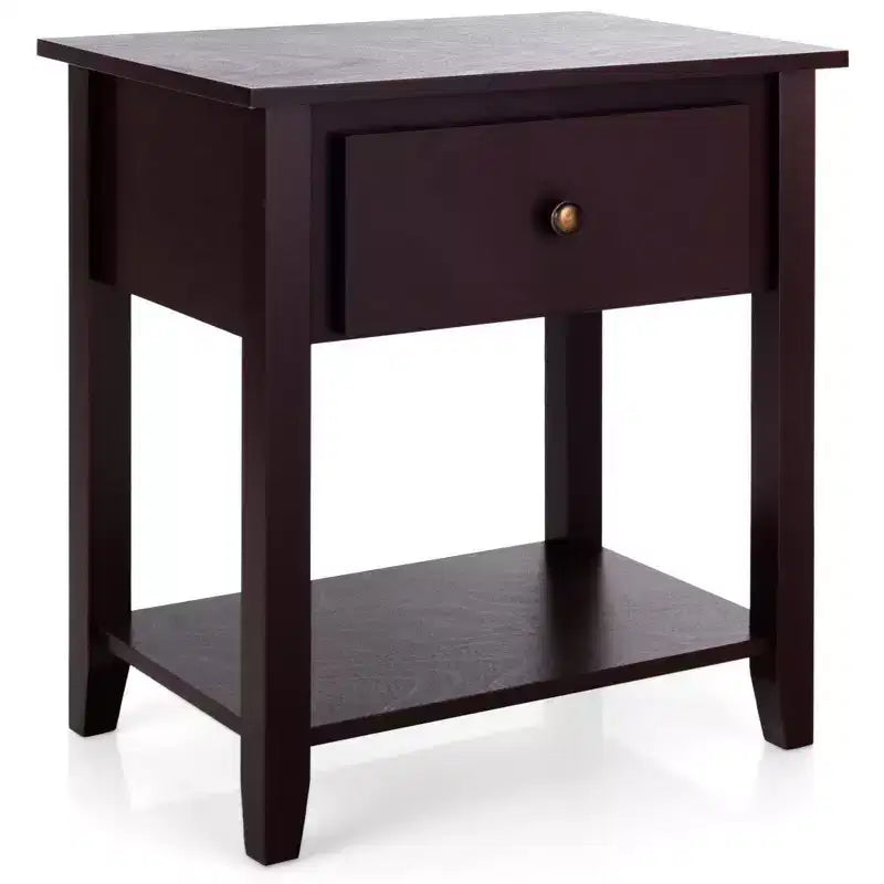 Costway 2PCS Nightstand Sofa End Side Table W/ Storage Drawer Bottom Shelf Espresso