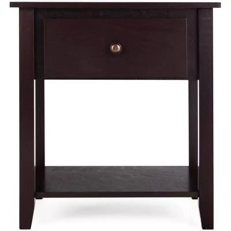 Costway 2PCS Nightstand Sofa End Side Table W/ Storage Drawer Bottom Shelf Espresso
