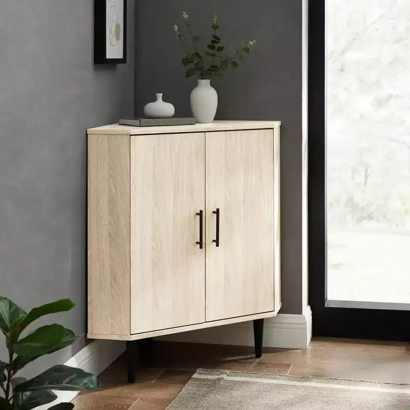 Contemporary 2 Door Wedge Corner Accent Cabinet - Saracina Home