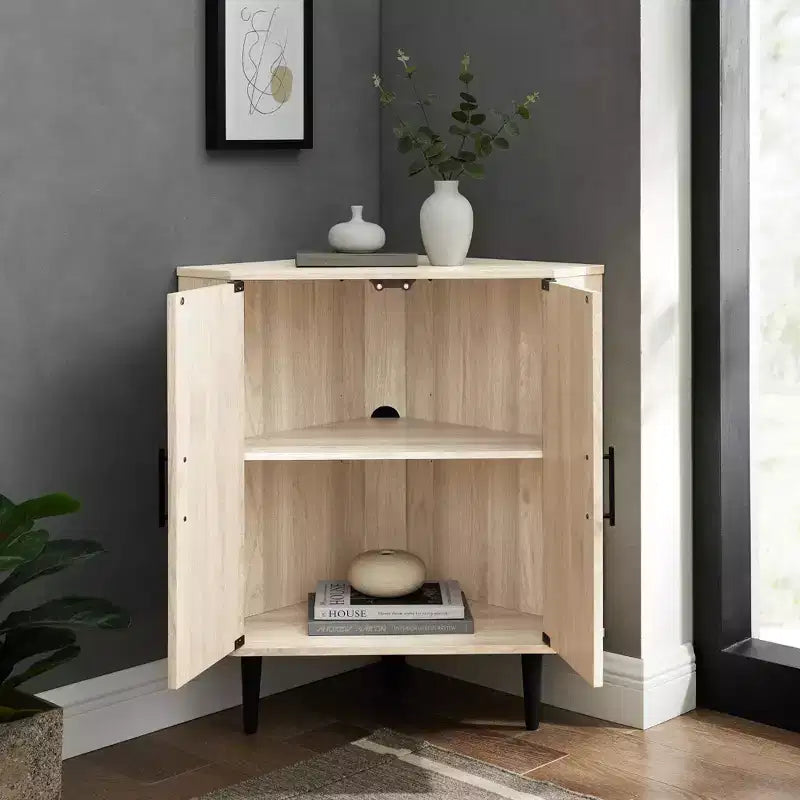 Contemporary 2 Door Wedge Corner Accent Cabinet - Saracina Home