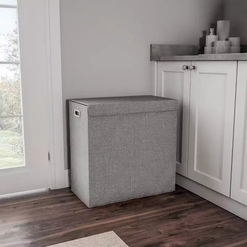 Hastings Home Collapsible Double Laundry Hamper / 2-Section Clothing Sorter With Removable Lid and Mesh Liner Bags - 25.5 x 14.5, Gray